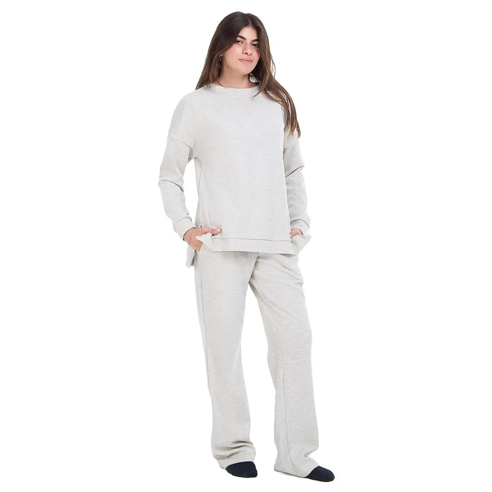 Women Winter Pajama Set Light Grey Oversized Sweatshirt   Pants