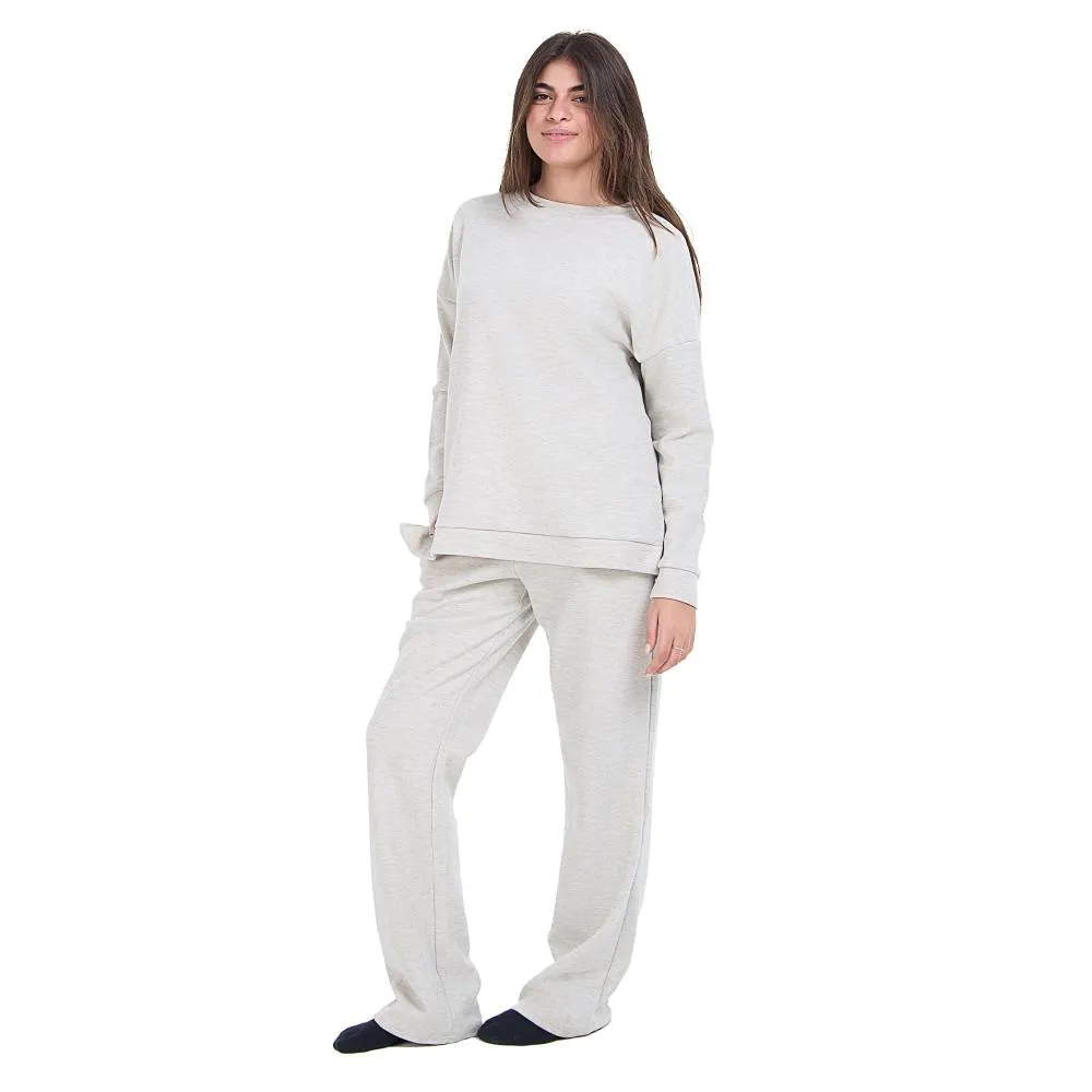 Women Winter Pajama Set Light Grey Oversized Sweatshirt   Pants