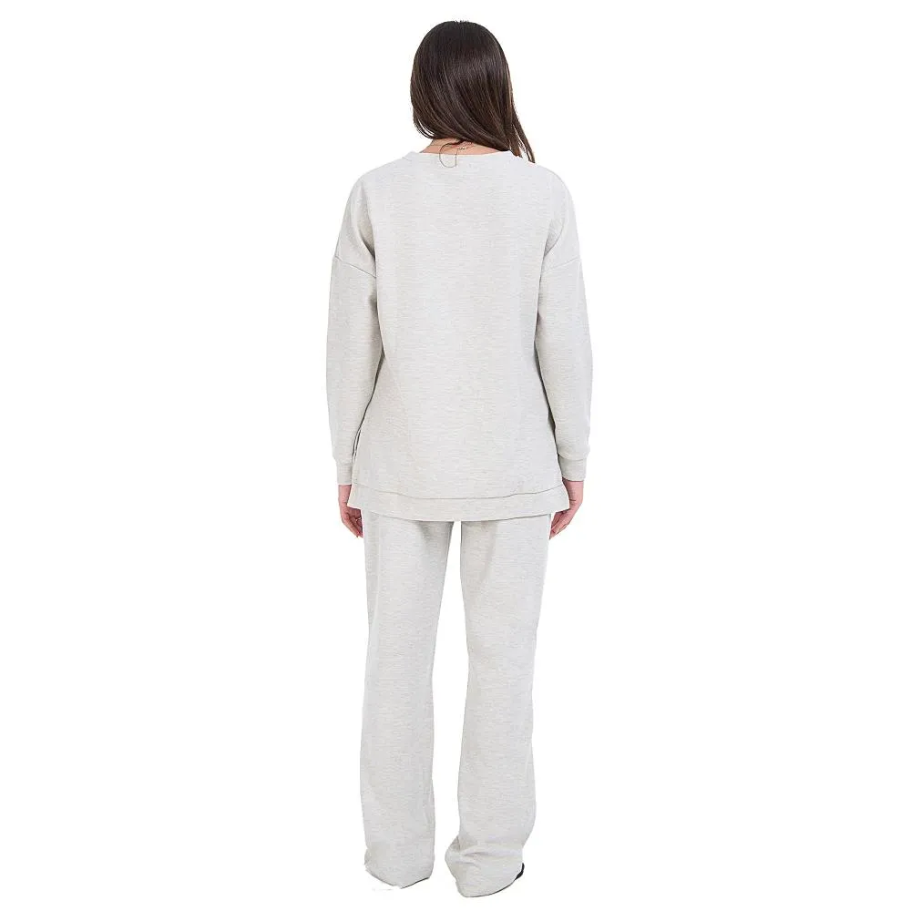 Women Winter Pajama Set Light Grey Oversized Sweatshirt   Pants