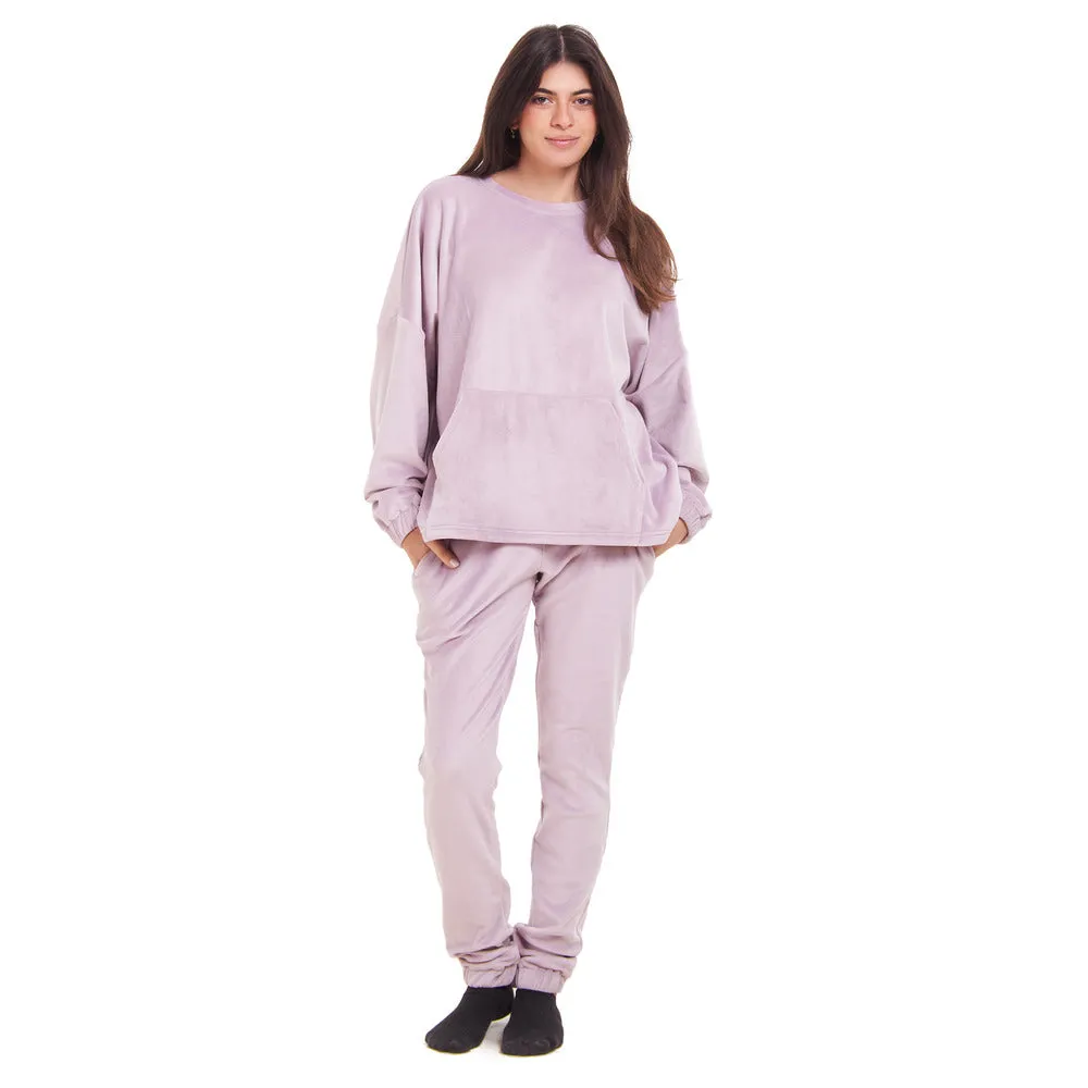 Women Winter Pajama Set Mauve Sweatshirt   Pants