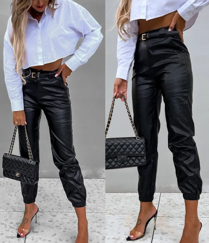 Women's Casual PU Length Leather Pants