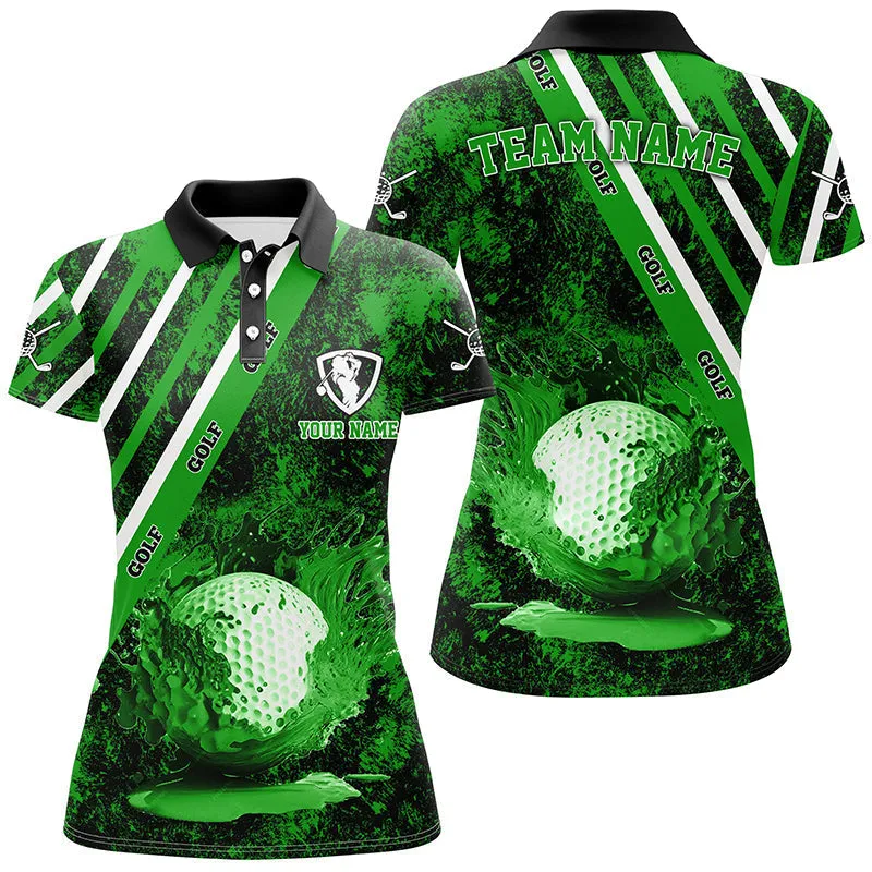 Womens Golf Polo Shirts Custom Green Camo Golf Sport Team Jerseys, Golf Outfits For Women