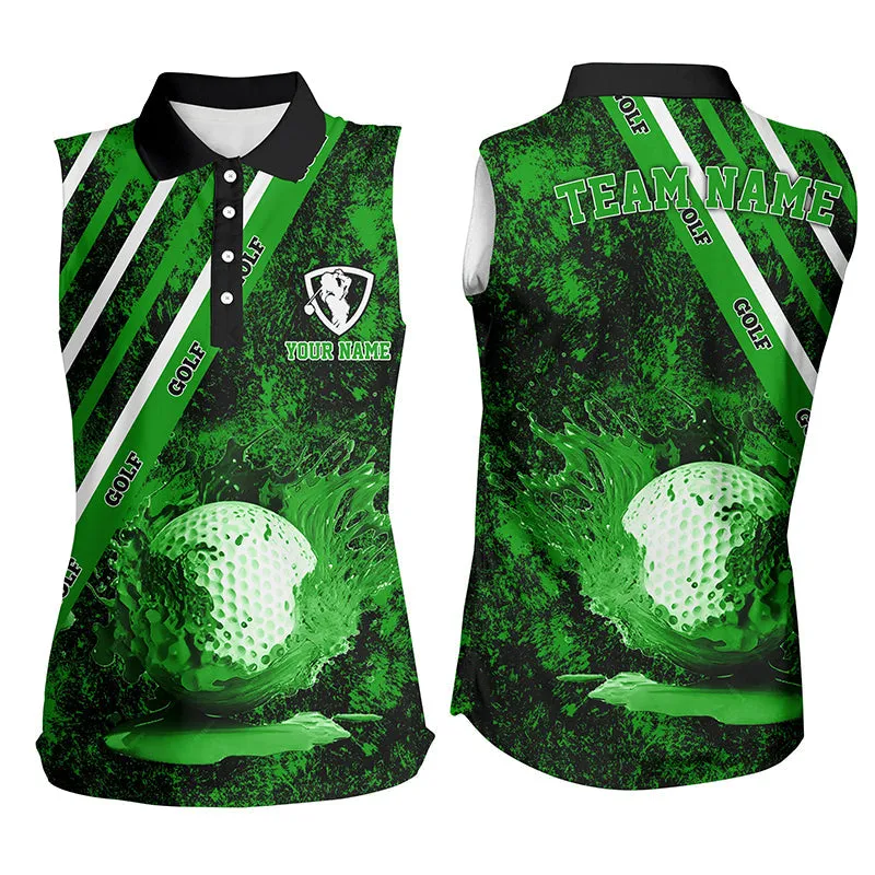 Womens Golf Polo Shirts Custom Green Camo Golf Sport Team Jerseys, Golf Outfits For Women