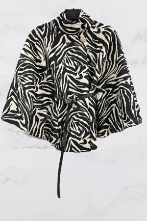 ZEBRA PRINT BELTED CAPE COAT